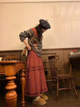 BXOXO Women Skirts Plaid Patchwork Ruffles Vintage Summer Fashion Stretch High Waist Elegant Sweet Long Skirt Female Casual